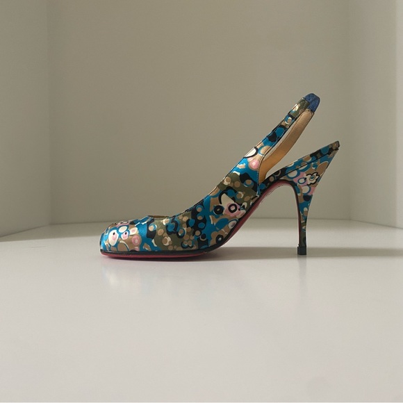 Christian Louboutin Horasling 85mm flower print slingback heel size 6.5/ 36.5 - Picture 3 of 4
